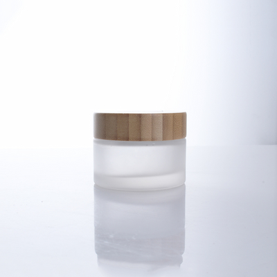 XLDFC-013 100ml Small Cream Container Frosted Glass Cosmetic Jars With Bamboo Wooden Lids